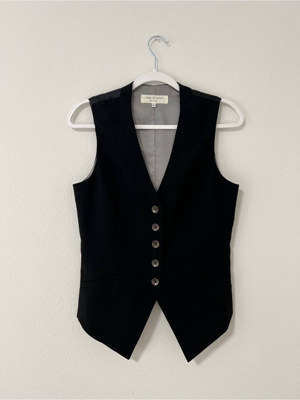 rag & bone Black Tailored V-Neck Women's Vest